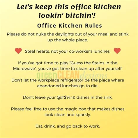 Office Kitchen Rules Signs Work Kitchen Etiquette Keep Kitchen Clean ...