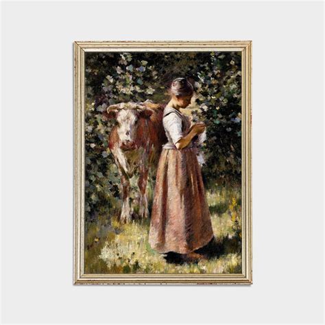 Woman With Cow Vintage Portrait Painting Cowgirl Print | Etsy