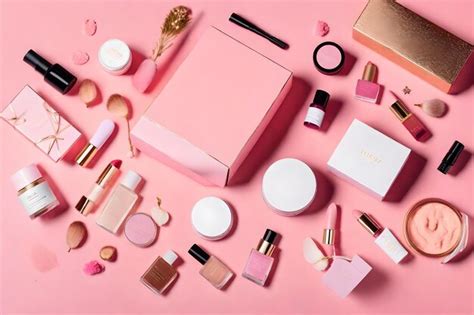 Premium AI Image | A pink box of cosmetics is surrounded by pink lipstick.