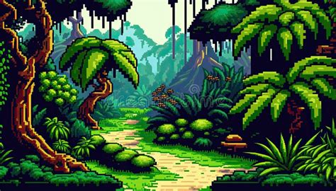 Exploring the Forest, a 2D Pixel Art Landscape Stock Illustration ...