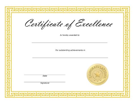 Simple Free Certificate Of Excellence Template – Thevanitydiaries