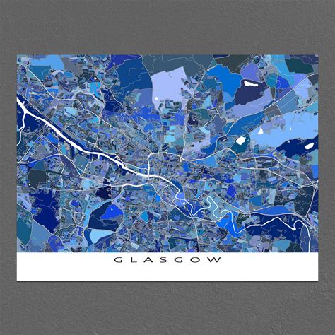 Glasgow Map Wall Art Print, Blue Geometric Scotland City Poster Maps8 x ...