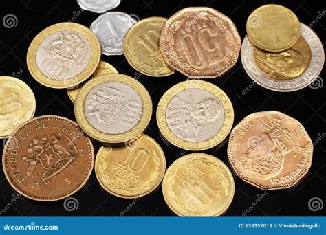 Peso Coins From Chile Close Up In Macro Stock Photo - Image of chilean ...