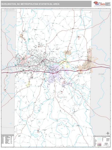 Burlington, NC Metro Area Wall Map Premium Style by MarketMAPS