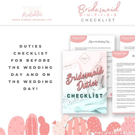 Bridesmaid Duties Checklist, Bridesmaid Printable, Bridesmaid Planner ...