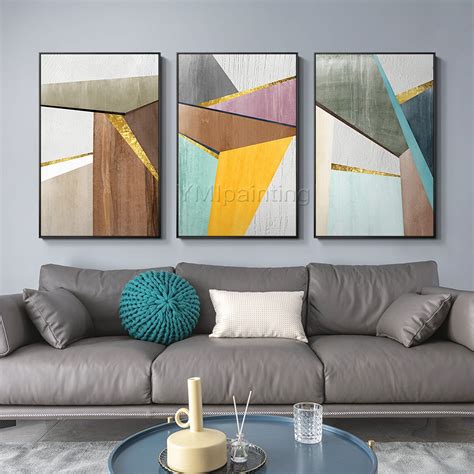 3 Pieces Wall Art Gold Art Geometric Abstract Painting Acrylic ...