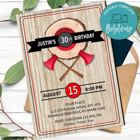 Axe Throwing Party Invitation Printable Digital File DIY | Bobotemp