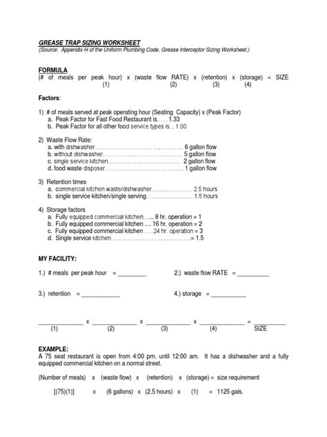 GREASE-TRAP-SIZING-WORKSHEET-1 | PDF