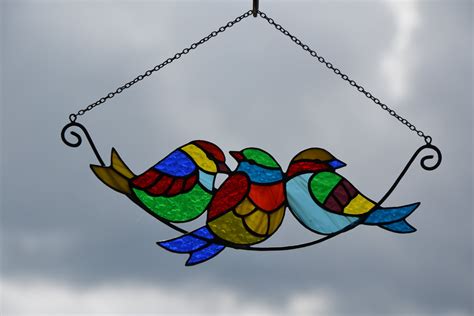 Birds on a branch suncatcher Stained glass window hanging | Etsy | Stained glass window hanging ...