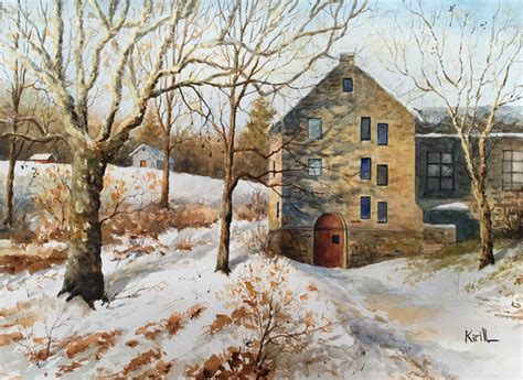 Winter Thaw Painting, Old Church Winter Scenery, Watercolor Wall Art ...