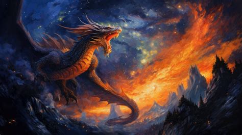 A majestic dragon soars through a moonlit sky, leaving trails of ...