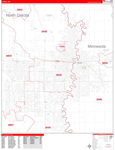 Fargo North Dakota Zip Code Wall Map (Red Line Style) by MarketMAPS - MapSales