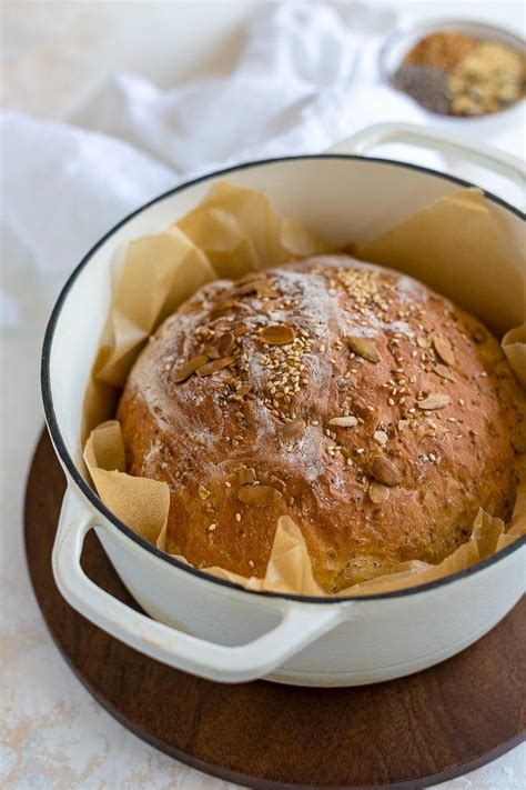 No-Knead 4 Seed Dutch Oven Bread - Nourish and Fete