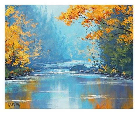 Misty River original signed oil painting by by GerckenGallery