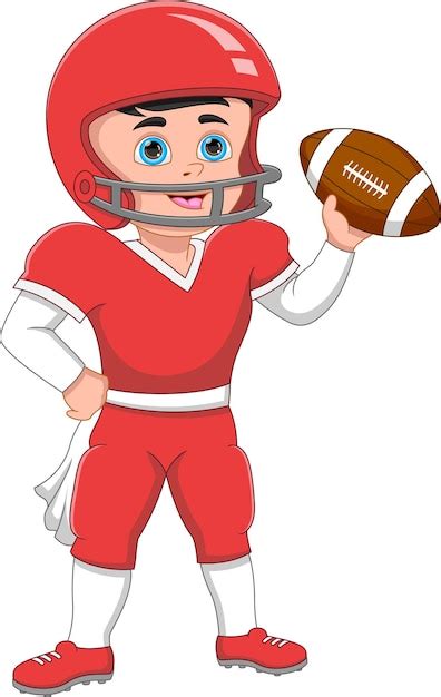 Premium Vector | Little boy american football player and holding a ball