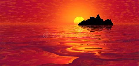 Red Ocean Sunset Over Island Stock Illustration - Illustration of unworldly, sunshine: 14746261