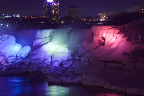 Frozen Niagara Falls US Side at Night | JW Mantha | Flickr