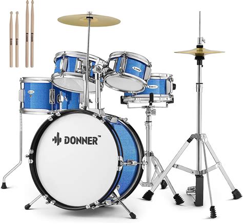 Donner Kids Size Drums Sets 14" 5-Piece Complete Drum Kit for Child ...