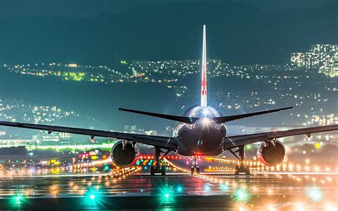 HD wallpaper: landscape night lights airport hill runway japan osaka ...