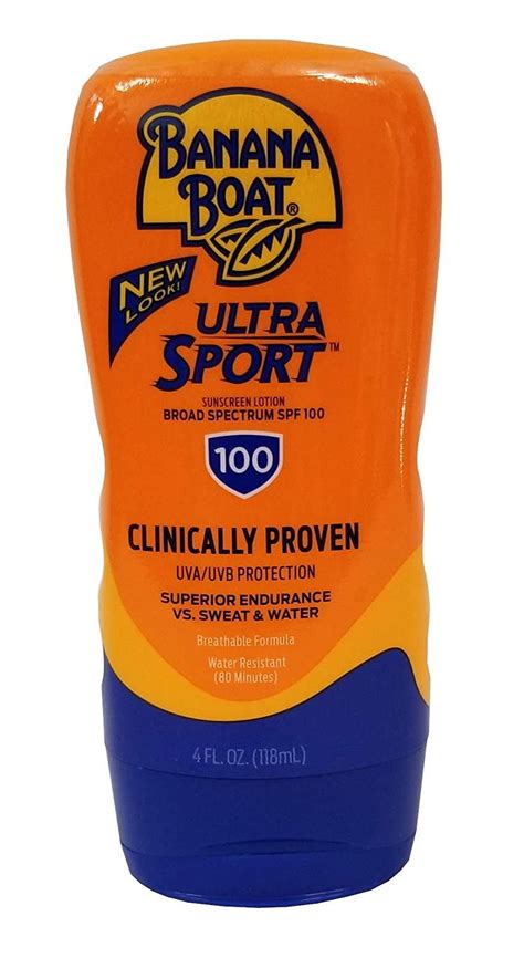 Banana Boat Sport Ultra Sunblock Sunscreen Lotion SPF 100, 4-Ounce, Water & Sweat Resistant ...