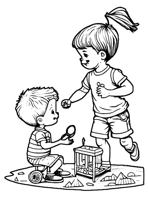 Kids Sharing Toys Coloring Page · Creative Fabrica