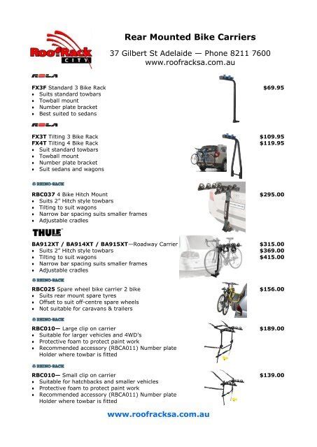 Rear Mounted Bike Carriers - Roof Rack City Adelaide