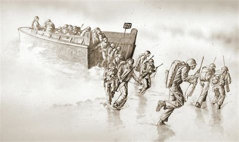 WW2-DDAY Invasion of Normandy, Landing at Shore Drawing by James Robinson