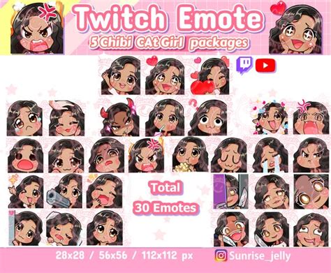 Twitch emote Cute Curly Brown Hair Chibi Girl Emote for Twitch Twitch graphics Streaming Discord ...