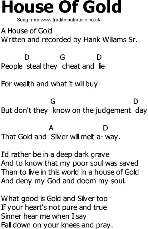 Old Country song lyrics with chords - House Of Gold