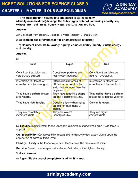 NCERT Solutions for Class 9 Science Chapter 1 - Arinjay Academy