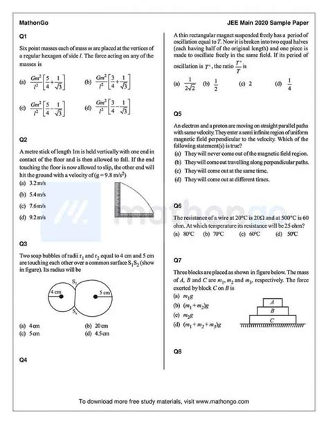 JEE Main 2020 Sample Mock Paper-4 – MathonGo