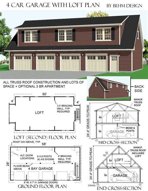 4 car garage with loft plans has optional 2 br apartment included in plan set | garage ideas ...