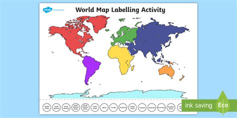 World Map Labelling Activity (Teacher-Made)