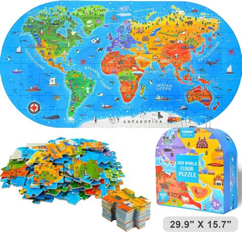 Amazon.com: Mideer 100Pcs World Map Jigsaw Puzzles for Kids Ages 4-8,Floor Puzzles for Kids Ages ...