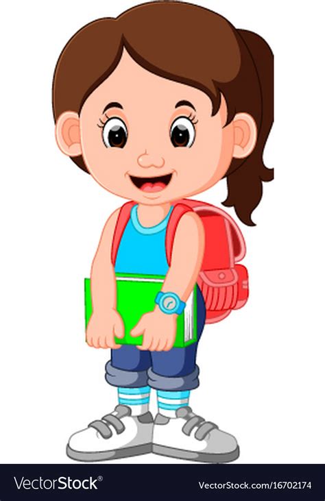 Cute girl go to school cartoon Royalty Free Vector Image