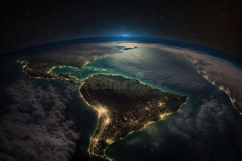 Viewing South America from Space at Night. Generative AI Stock Image ...