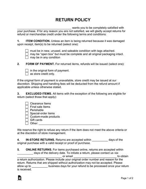 Free Return Policy Template - PDF | Word – eForms