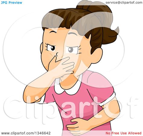 Clipart of a Cartoon Brunette Caucasian Girl Covering Her Mouth and About to Throw up - Royalty ...