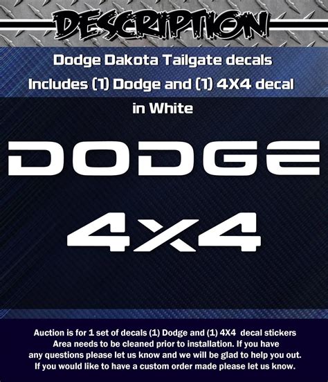 White Dodge Dakota Tailgate Decal Sticker 4x4 Set - Etsy