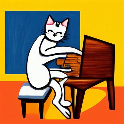 cat playing a piano, Modern Art, Cel Shading, Oil Paint, Golden ... - Arthub.ai