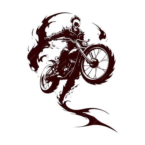 Premium Vector | Ghost rider with burning bike