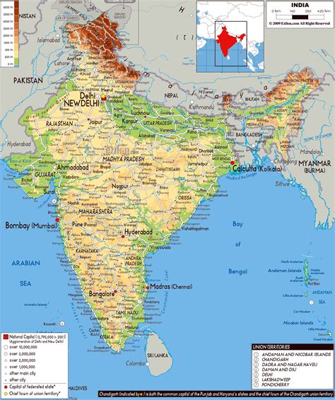 Large physical map of India with roads, cities and airports | India | Asia | Mapsland | Maps of ...