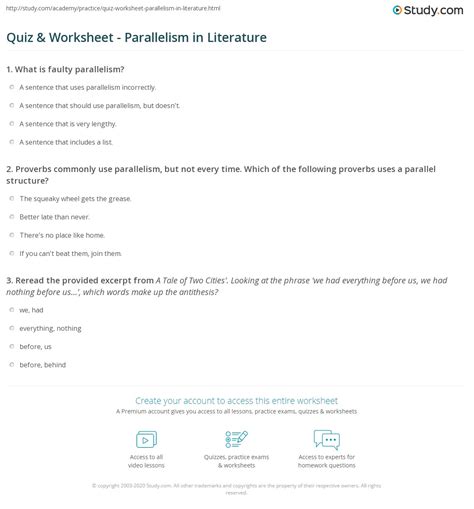 Quiz & Worksheet - Parallelism in Literature | Study.com