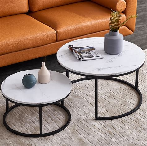 Top-32” Modern Nesting Coffee Table Simple Modern Living Room -2 Round Table Sets(1*Big+1*Small ...