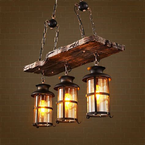 Antique Wood Beam Hanging Glass Lantern Pendant Lighting Dining Chandelier Lamp | eBay