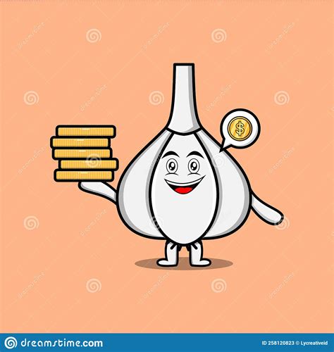 Cute Cartoon Garlic Holding in Stacked Gold Coin Stock Vector ...