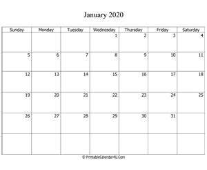 January 2020 Editable Calendar with Holidays