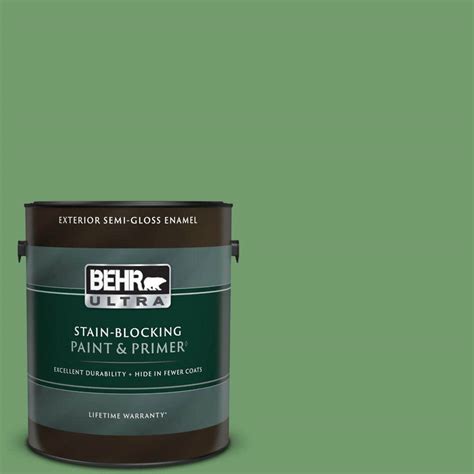 BEHR ULTRA 1 gal. #450D-6 Shire Green Semi-Gloss Enamel Exterior Paint & Primer 585301 - The ...