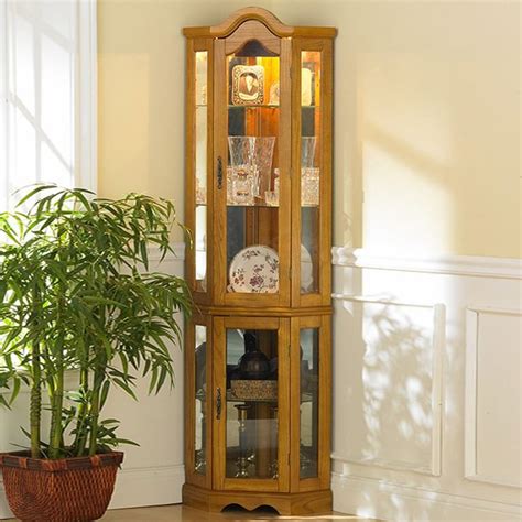 Southern Enterprises Dahley Golden Oak Lighted Corner Curio Cabinet - CM0695 | Corner curio ...