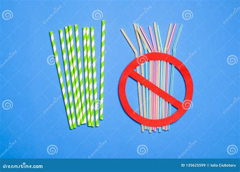 Say No To Plastic Straws, Plastic Pollution Concept, Top View Stock ...